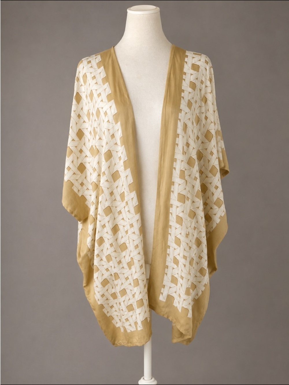 Neutral Basket Weave Kimono Topper | Ann Taylor Modal Open Front Layer M/L